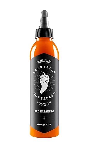 Heartbeat - Salsa picante  Habanero rojo, 6 onzas.  Pequeño lote y hecho a mano, vegano, sin gluten, sin conservantes, destacado en los calientes!