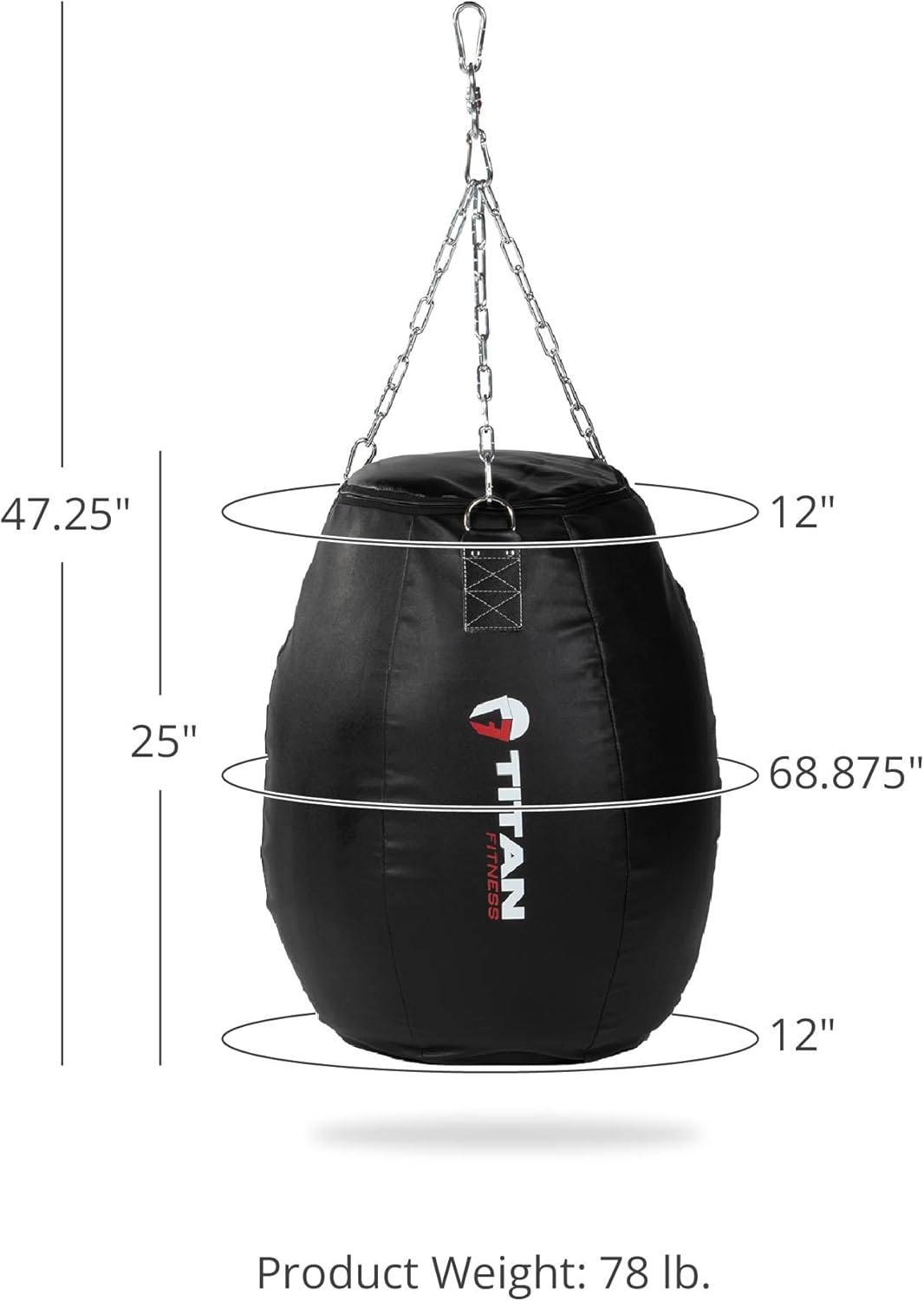 Titan Fitness Power Strike Punching Bag, 68.875" Extra-Wide Heavy Bag for Boxing, MMA & Muay Thai Training, Durable Canvas, Punching & Kicking