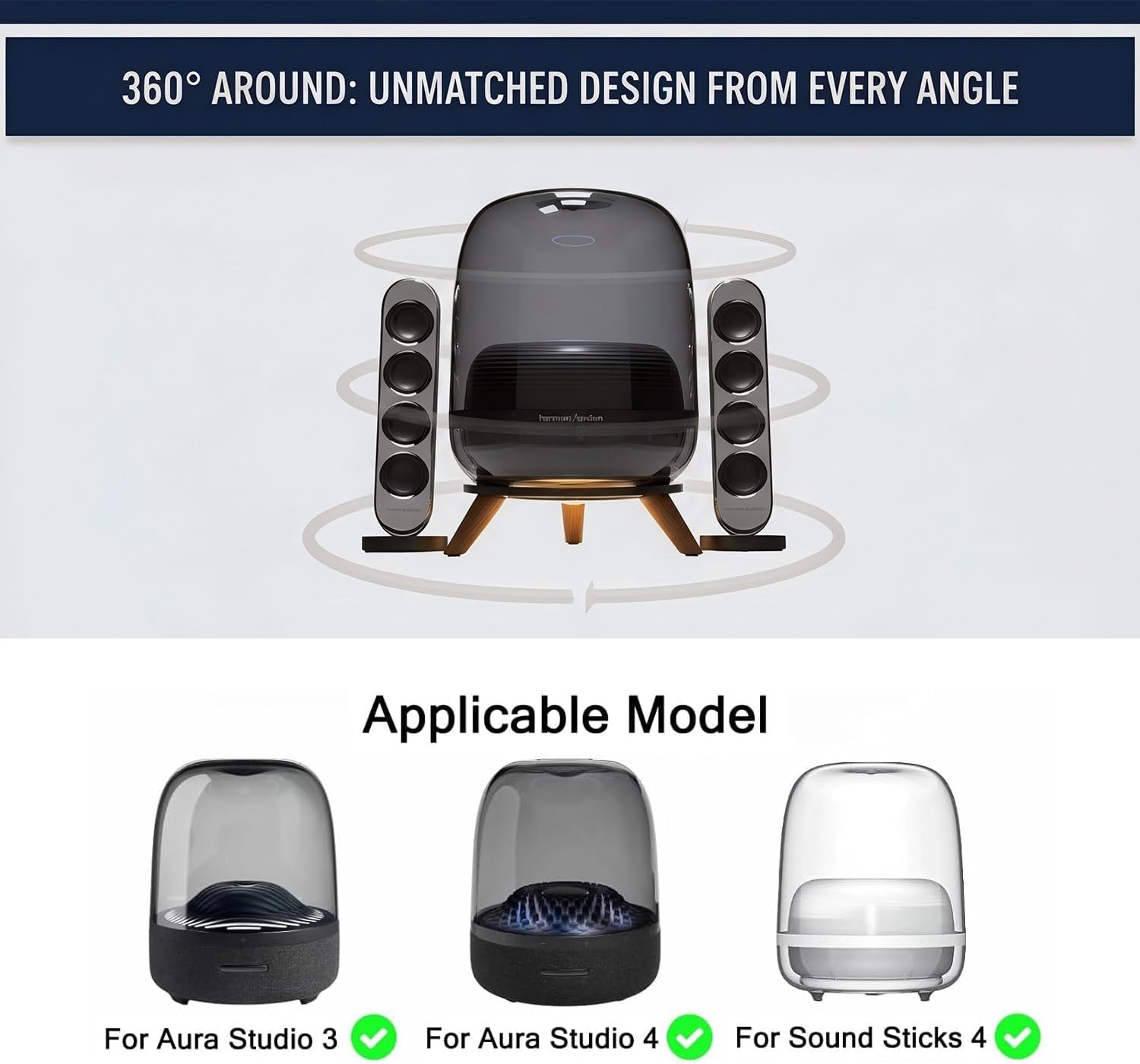 Speaker Stand for Harman Kardon Aura Studio 2/3/4, SoundSticks 4 Bluetooth Speaker Desk Stand - Anti Vibration Desk Table, Wood Tripod Speaker Stand – Equipped with LED Lightening