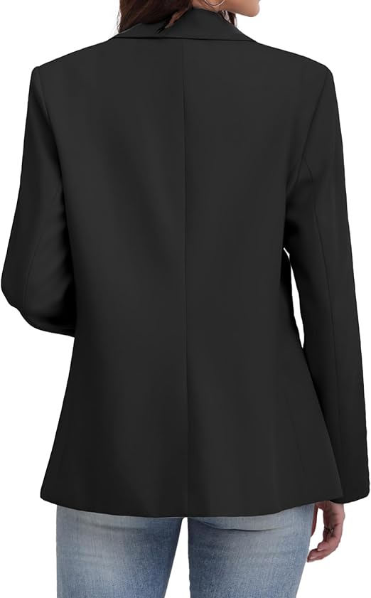 ELLEVEN Blazers for Women Business Casual Work Office Long Sleeve Lightweight Button Pockets Notched Lapel Collar Slim Fit Professional Suit Jacket Coat Outfits Padded Shoulder Black Large thumbnail 2
