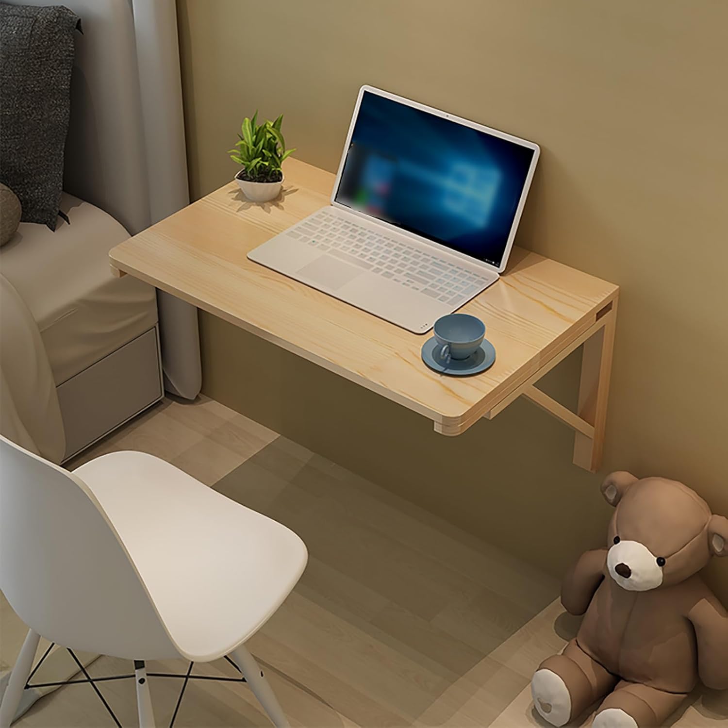 Wall-mounted Table, Folding Table Against the Wall, Solid Wood Wall-mounted Table, Hanging Folding Computer Table, Foldable Dining Table, Double-support Wall Table, Table for Small Apartment(60*40cm/2