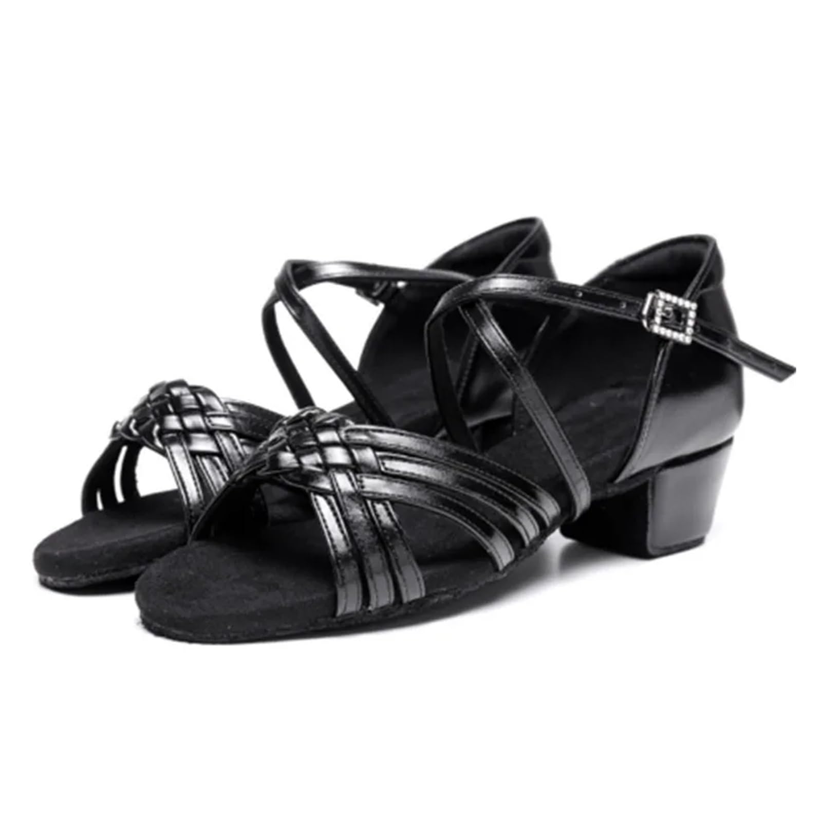 Scarpe da Ballo Sala for Bambine in Pelle Bianca con Tacco Basso, Donna e Uomo, Scarpe Latino-Americane, Professionali for Bambini(Black,28)