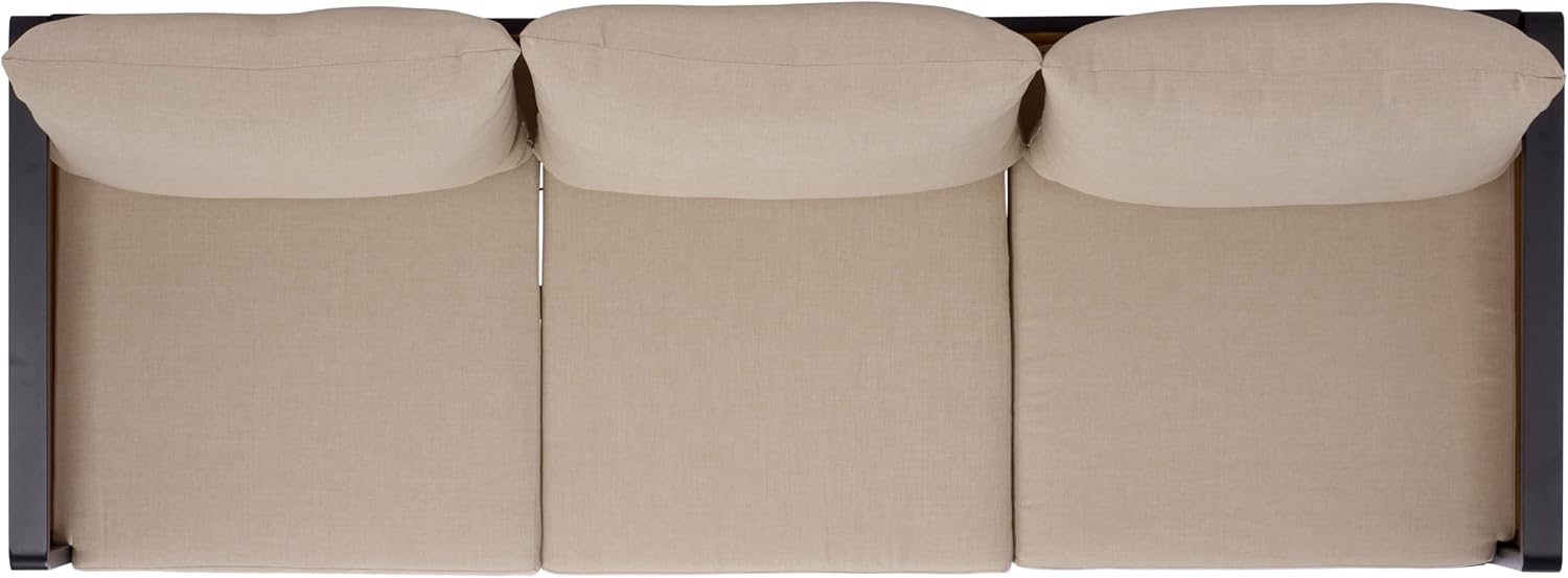SAFAVIEH Outdoor Patio Furniture Collection - Baker 3 Seater Sofa, Black & Taupe, Steel Frame with Acacia Wood Accents, Cushioned Modern Patio Sofa for Garden, Deck, or Backyard (PAT7756A)