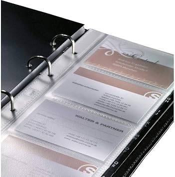 Sigel VZ204 Business Card Organiser, leather Torino, black, with 20 clear plastic pockets, index A-Z, 4-ring-mechanism