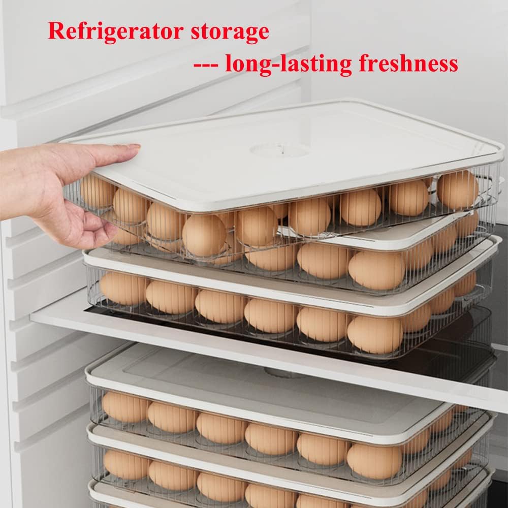 KLUFO 2 Packs 24 Egg Holder for Refrigerator Egg Dispenser, Stackable Egg Storage Container for Refrigerator, Reusable Egg Containers with Lid Fridge Egg Organizer Clear Egg Trays