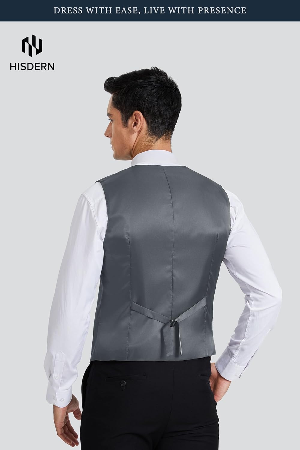 HISDERN Men’s Suit Vest Waistcoat with 3 Pockets Slim Fit for Business Formal Wedding Prom and Casual Tuxedo Wear - Image 3