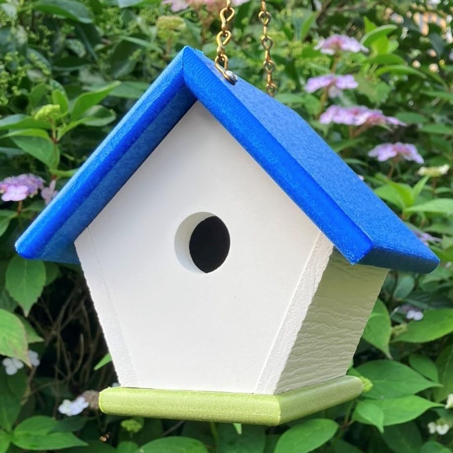 Miniatura 7 de HomePro Garden Casa de Wren Colgante Casa de pájaros de madera polivinílica azul y verde brillante