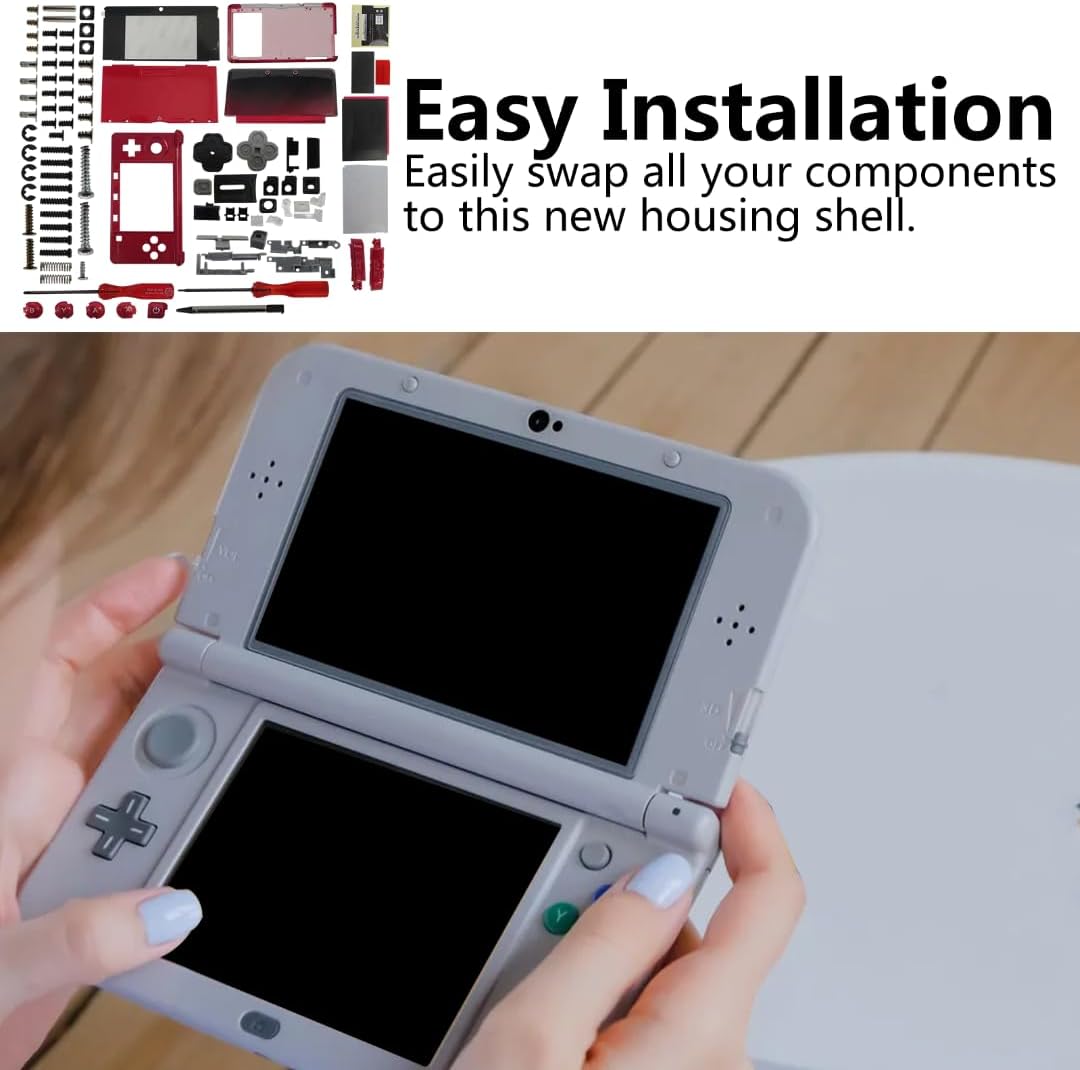 3DS Shell Replacement - Full Housing Case Kit, Cover Shell Repair Parts for Nintendo 3DS (Flame Red)