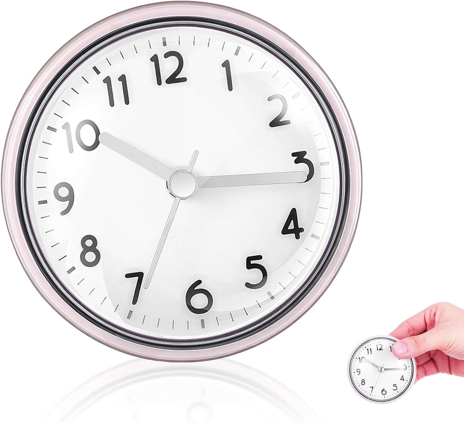 Waterproof Mini Shower Clock with Suction Cup White and Gray Bathroom Wall Clock for Kitchen and Toilet Without Battery