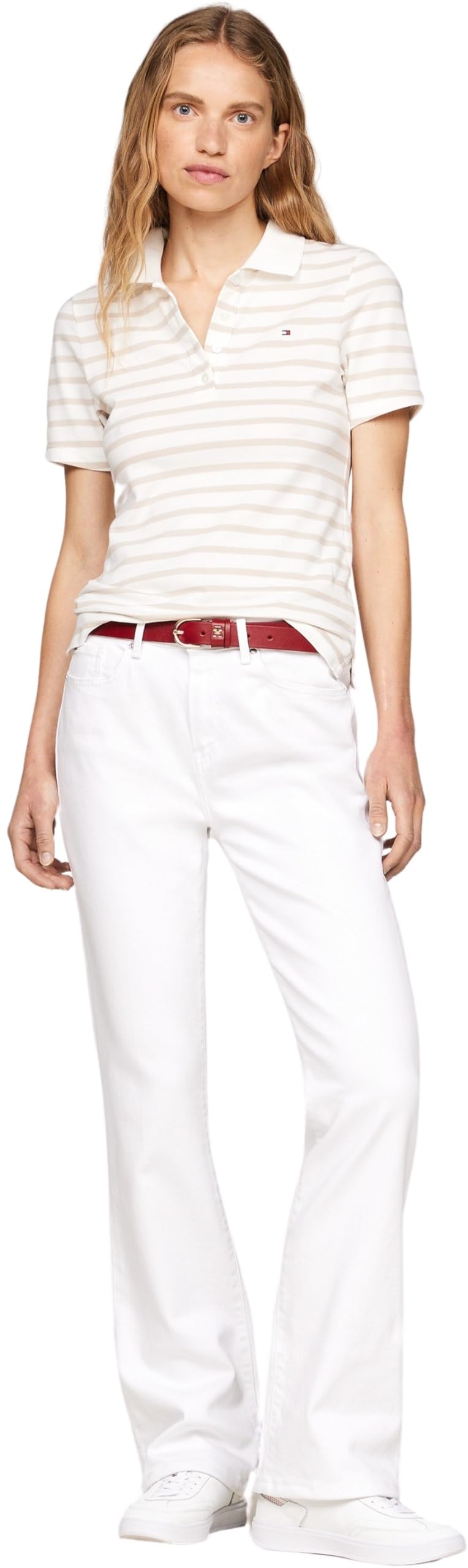 Tommy Hilfiger Donna Maglietta Polo Maniche Corte Stripe Slim Fit