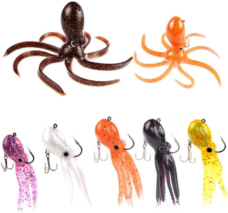 Artificial Octopus Swimbait with Skirt Tail Lingcod Rockfish Jigs for Saltwater Fishing Big Game (PVC,3.54/7.87/9.45inch,0.81/6.35/9.88oz,Multi-Colors Option)