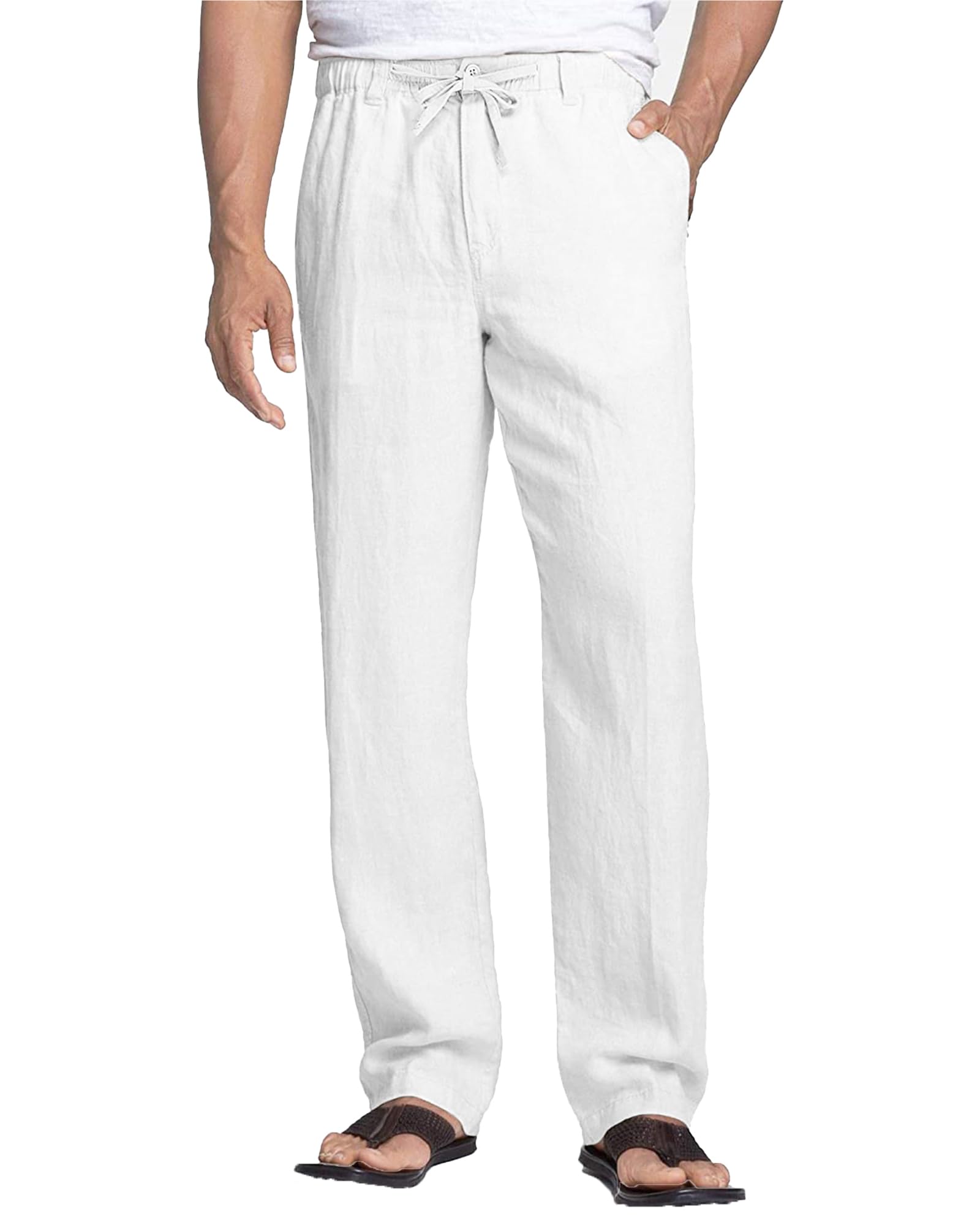 NANAMEEI Herren Leinenhose Sommer, Leicht Bundfaltenfrei mit Kordelzug S-3XL