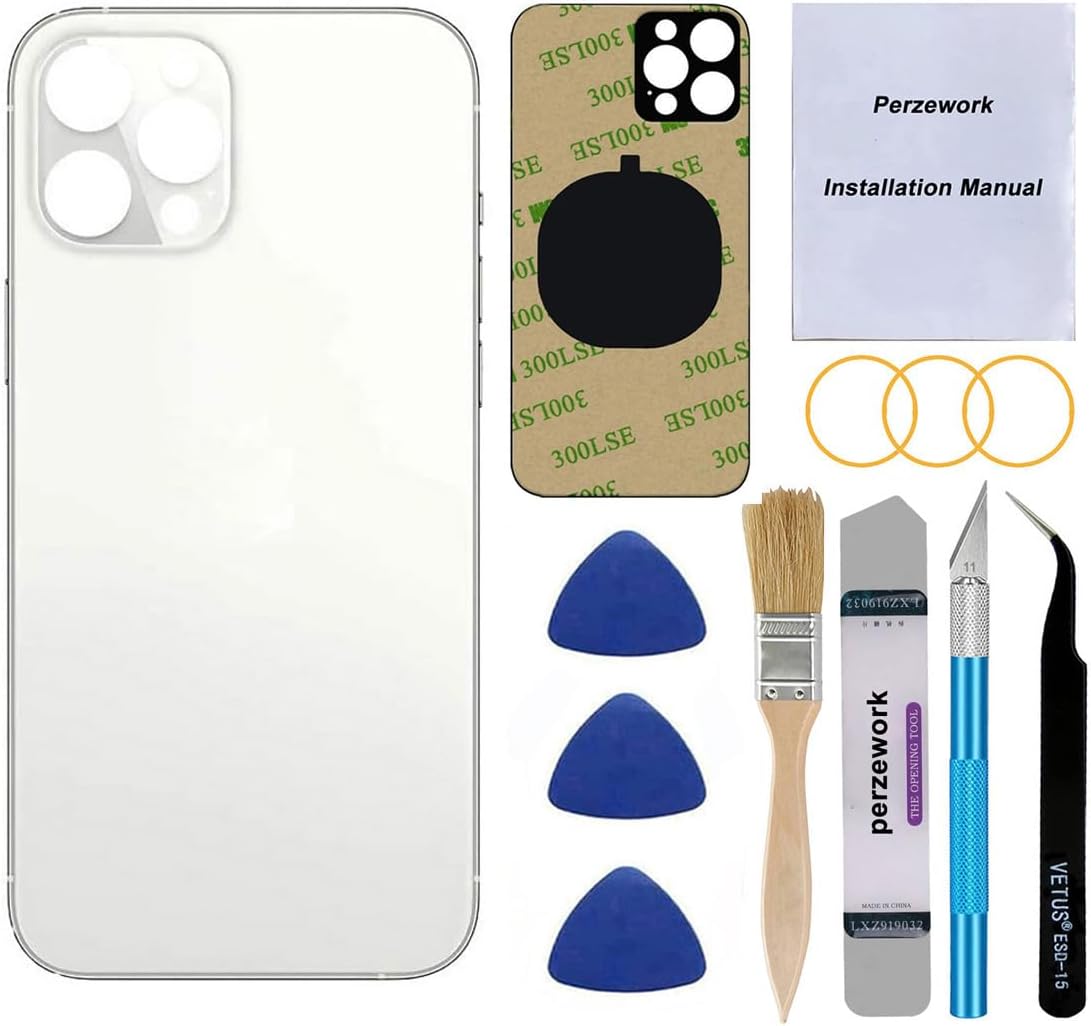 OEM Back Glass Replacement for iPhone 13 Pro Max 6.7 inches (Silver) All Carriers with Pre-Installed Adhesive and Repairing Tool Kits (Silver)