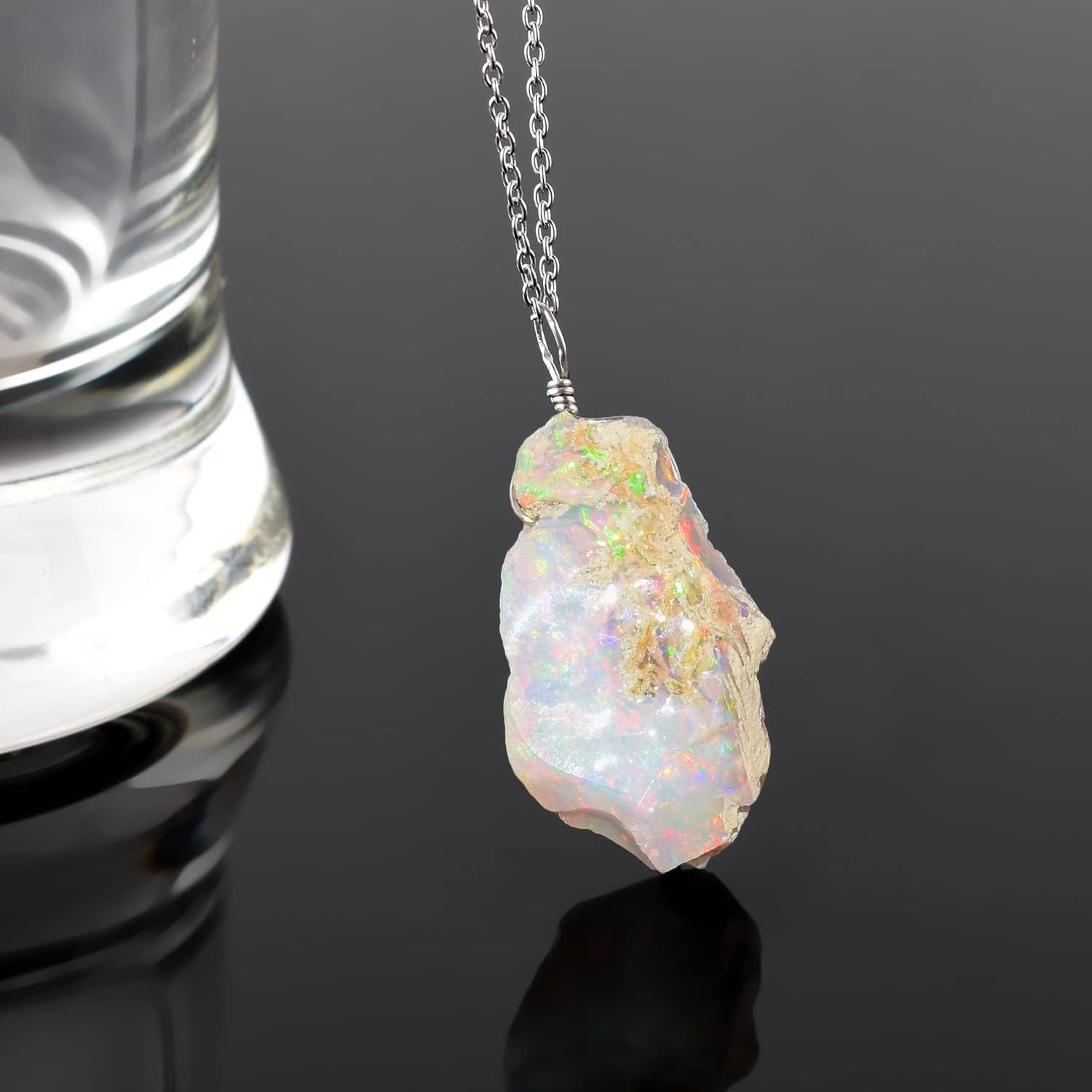 InfinityGemsArt Raw Ethiopian Opal Pendant Necklace, 925 Sterling Silver 18 inch Chain, Valentines Day Gifts For Mom Men Women - Image 3