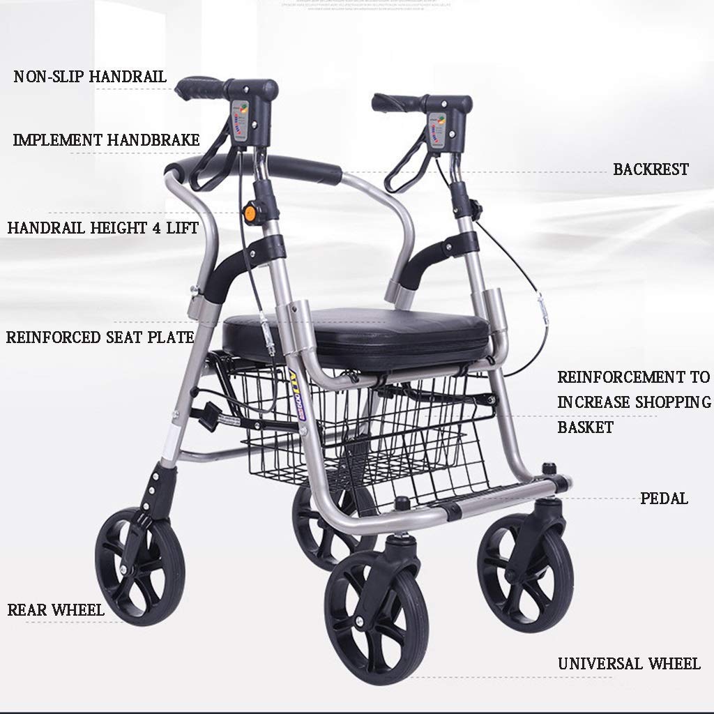 CLoxks Sedia a rotelle,Carrello della Spesa per Uomini Anziani Spingere per Acquistare Carrello per Alimenti Anziani Aiuta Walker a Quattro Ruote può sedersi Sedia a rotelle Pieghevole