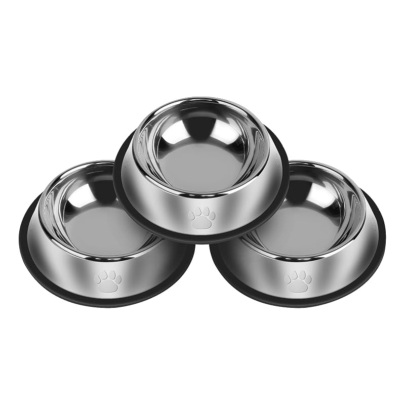 Tigelas para Cães em Aço Inoxidável com Base Antiderrapante Serentive, 3 unidades