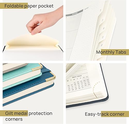 Miniatura 4 de POPRUN Agenda pequeña 2023-2024 (4 x 6.25 pulgadas), planificador académico semanal y mensual (23 de julio a 24 de junio) con tapa dura de cuero,