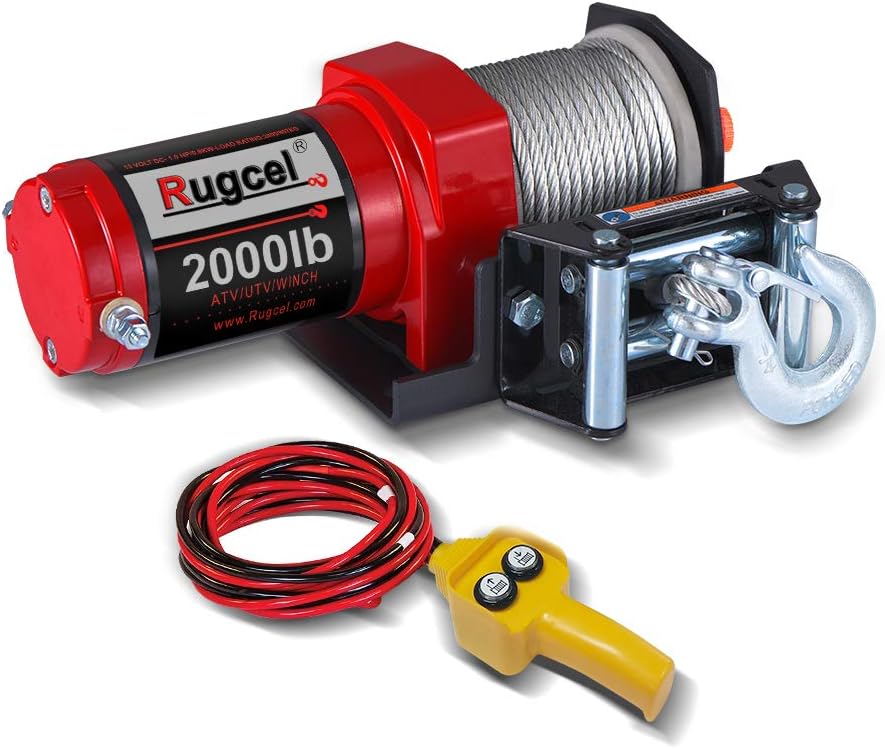 RUGCEL Electric 12V 2000lb/907kg Single Line Waterproof Winch