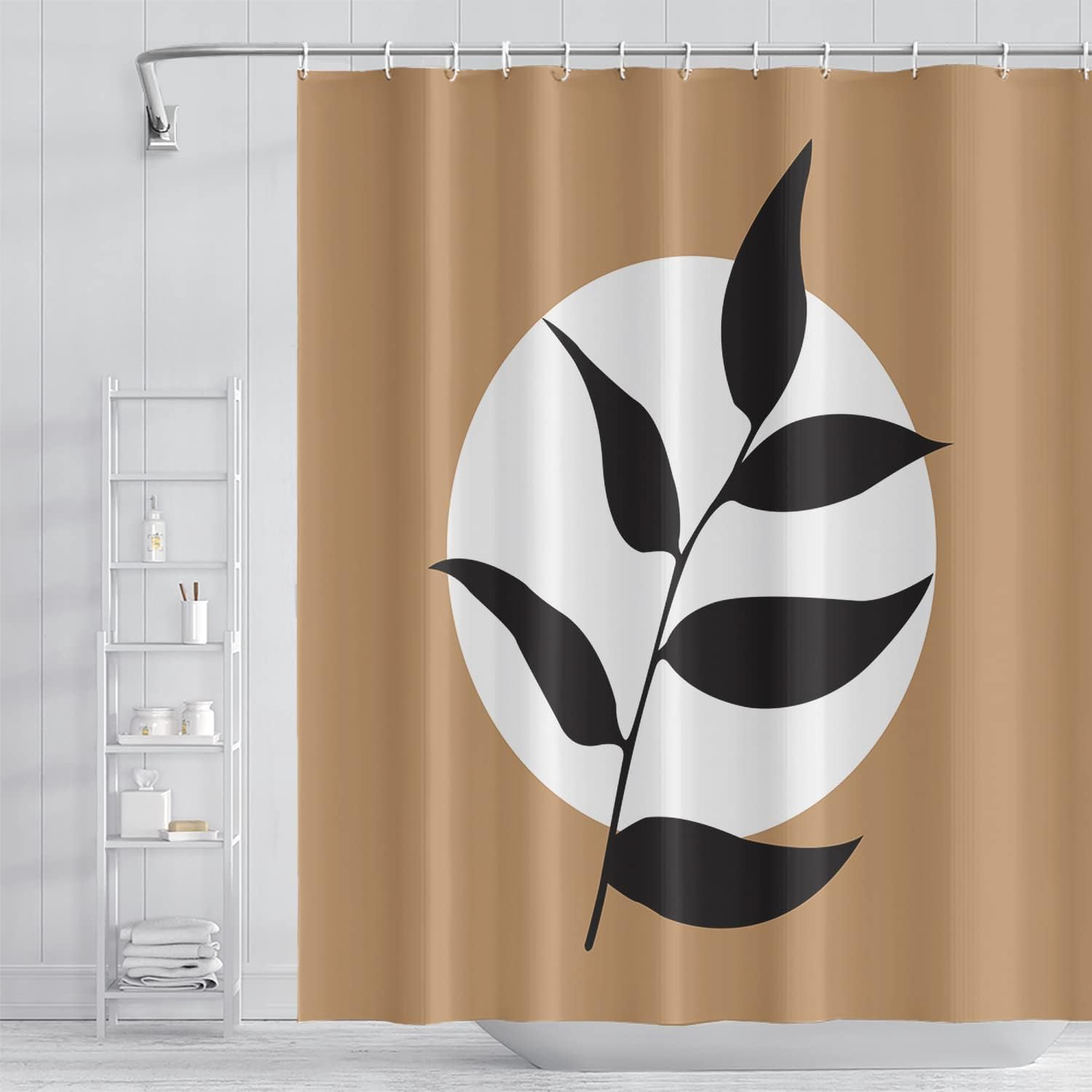 Mid Century Boho Shower Curtain 72Wx84H Abstract Eucalyptus Leaves Navy Blue and Coral Color Shower Curtains Modern Aesthetic Art Fabric Waterproof for Bathroom Decor 12 Plastic Hooks