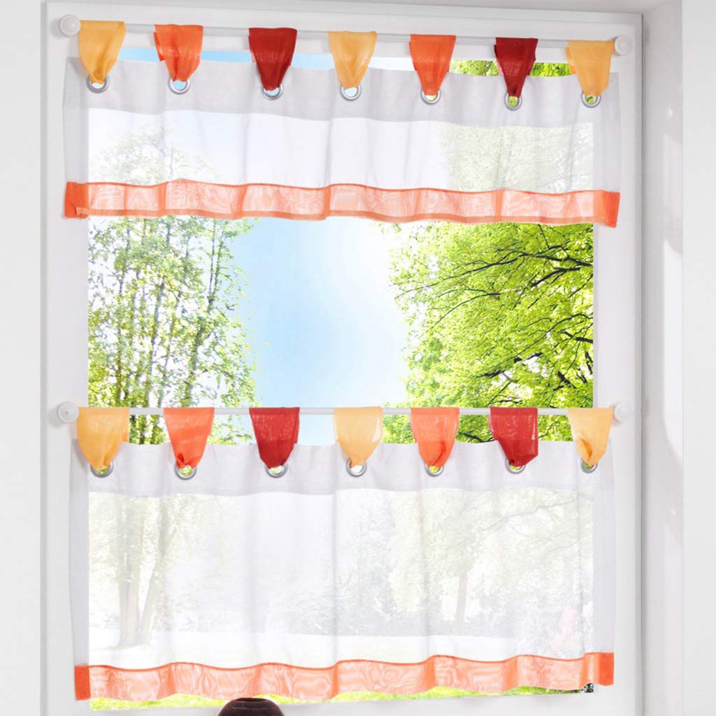 Colorful Sheer Tab Top Kitchen Cafe Half Curtains Orange-60x150cm|Home & Garden | Window Treatments & Hardware | Curtains Drapes & Valances|1 Piece Half Curtian (Rods do NOT Include)
