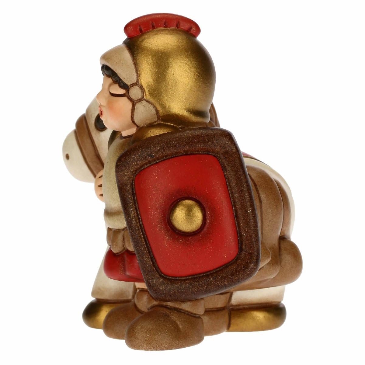 THUN - Statuina Presepe Soldato con Cavallo - Decorazioni Natale Casa - Linea Presepe Classico, Variante Rossa - Ceramica - 7,5 x 5,5 x 8,5 h cm