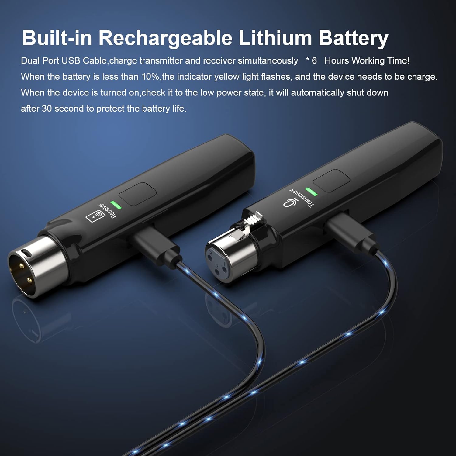 Rybozen Microphone Wireless System,2.4GHz Wireless Mic Adapter,Rechargeable Wireless XLR Transmitter and Receiver Compatible for Dynamic Microphone Audio Mixer, PA System and DSLR Camera, Black : Musical Instruments