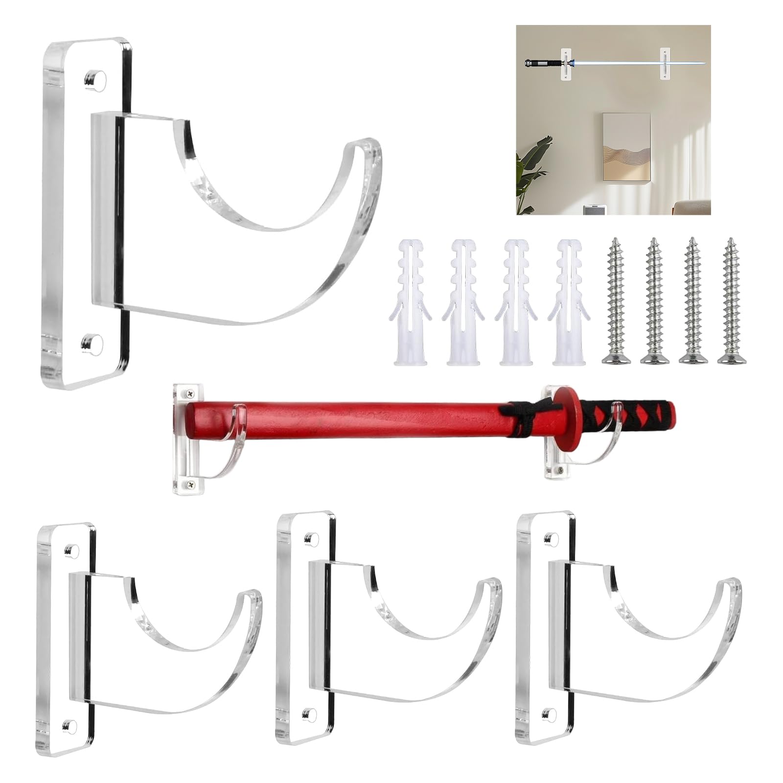 YMTWSRY 2 Set Clear Sword Wall Mount, Acrylic Lightsaber Stand Katana Display Rack Samurai Sword Holder for Light Saber Bracket