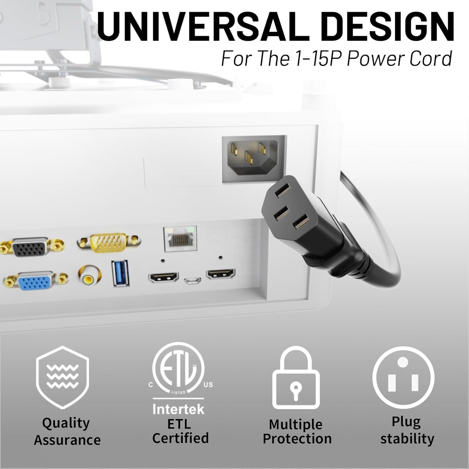10FT 3 Prong AC Power Cord Universal Power Cable 125V/18AWG NEMA 5-15P to C13 for Samsung TV, Dell HP LG Lenovo Asus Acer Toshiba Sony Laptops/Notebooks, Treadmill, Printers, Scanners Power Cable Cord