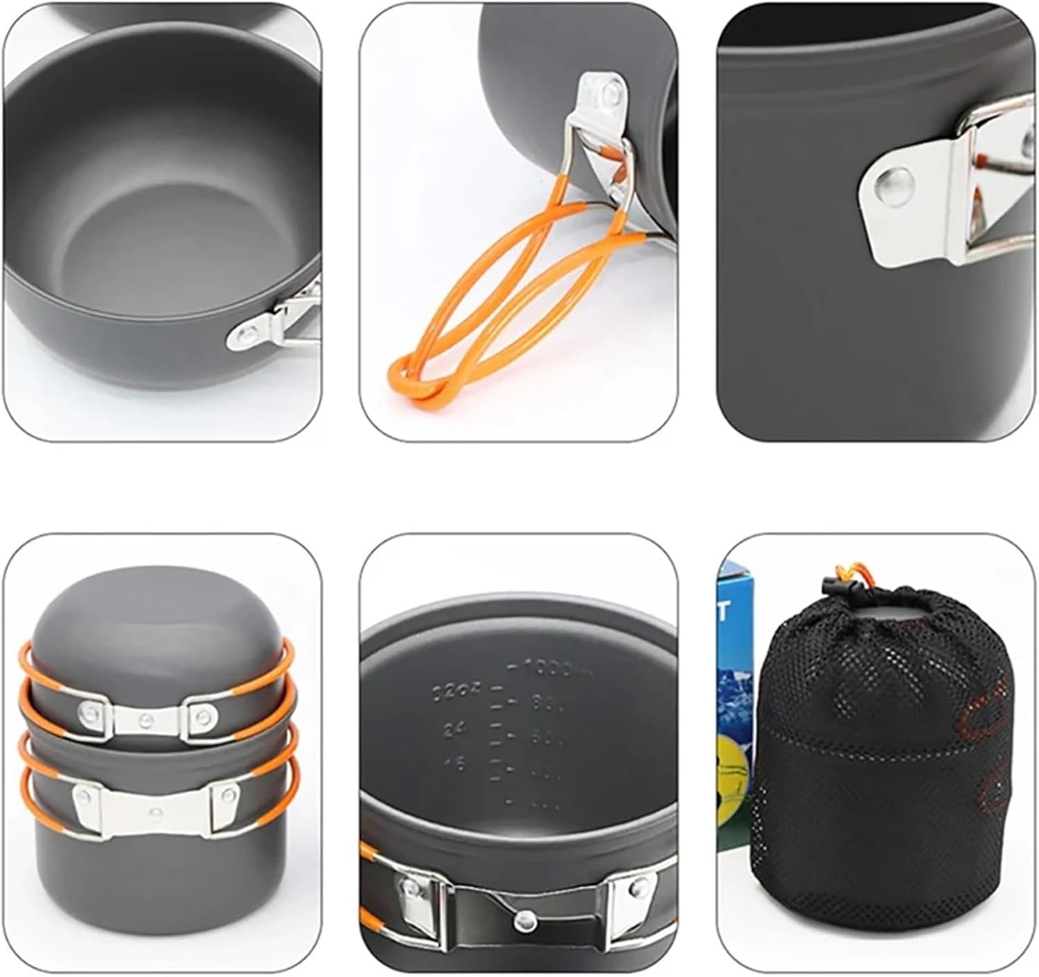 Hard Aluminum Alloy Camping Pot Set, Portable 1-2 Person Cookware with Folding Stove, Picnic Outdoor Gear