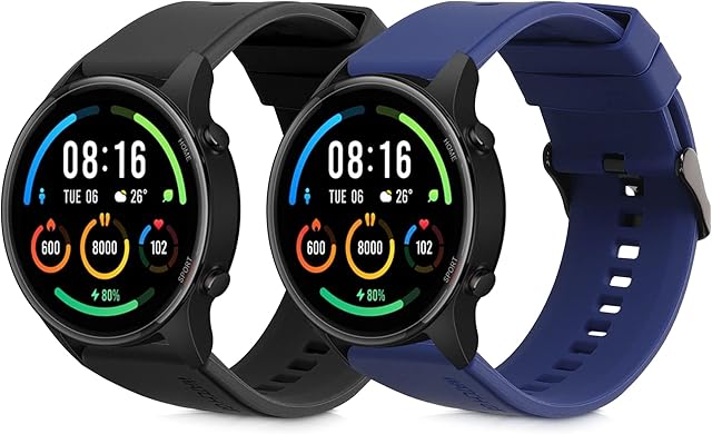 kwmobile Paski do zegarków kompatybilne z Xiaomi Mi Watch Color Sport / S1 Active - zestaw 2 wymiennych pasków silikonowych - czarny/ciemnoniebieski