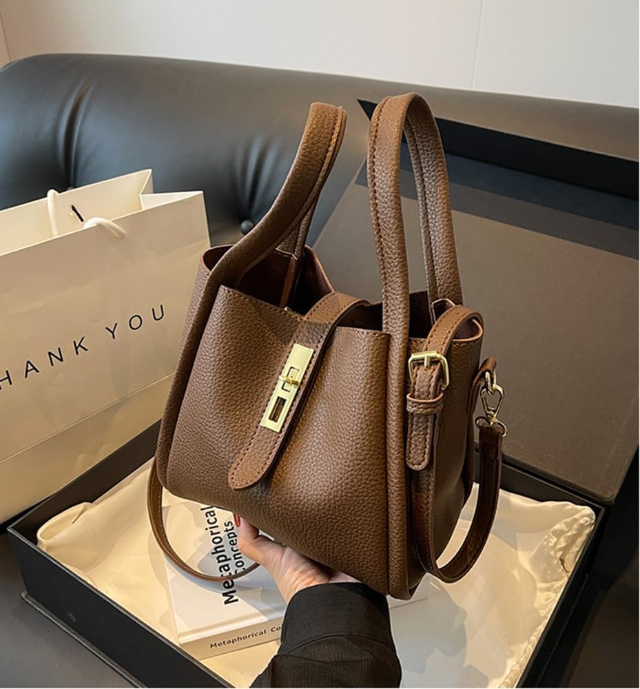 Genuine Leather Bucket Bag for Women with Zipper Closure Handbag Adjustable Shoulder Strap Crossbody Bag Stylish Shoulder Bag