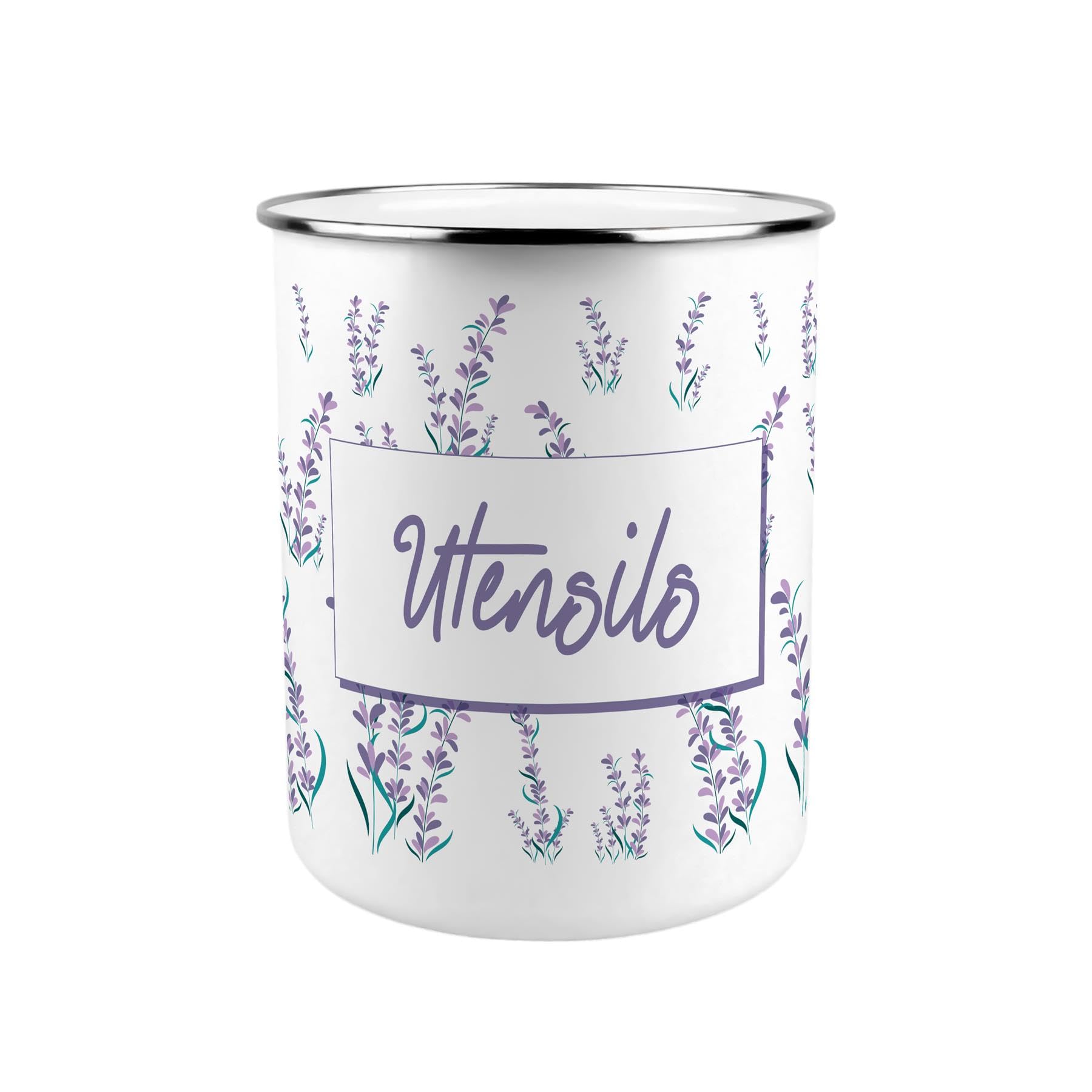 Purely Home Purple Lavender Metal Utensil Holder - Floral XL Kitchen Utensil Pot/Organiser for Countertop Decor Gift 18x16.5cm