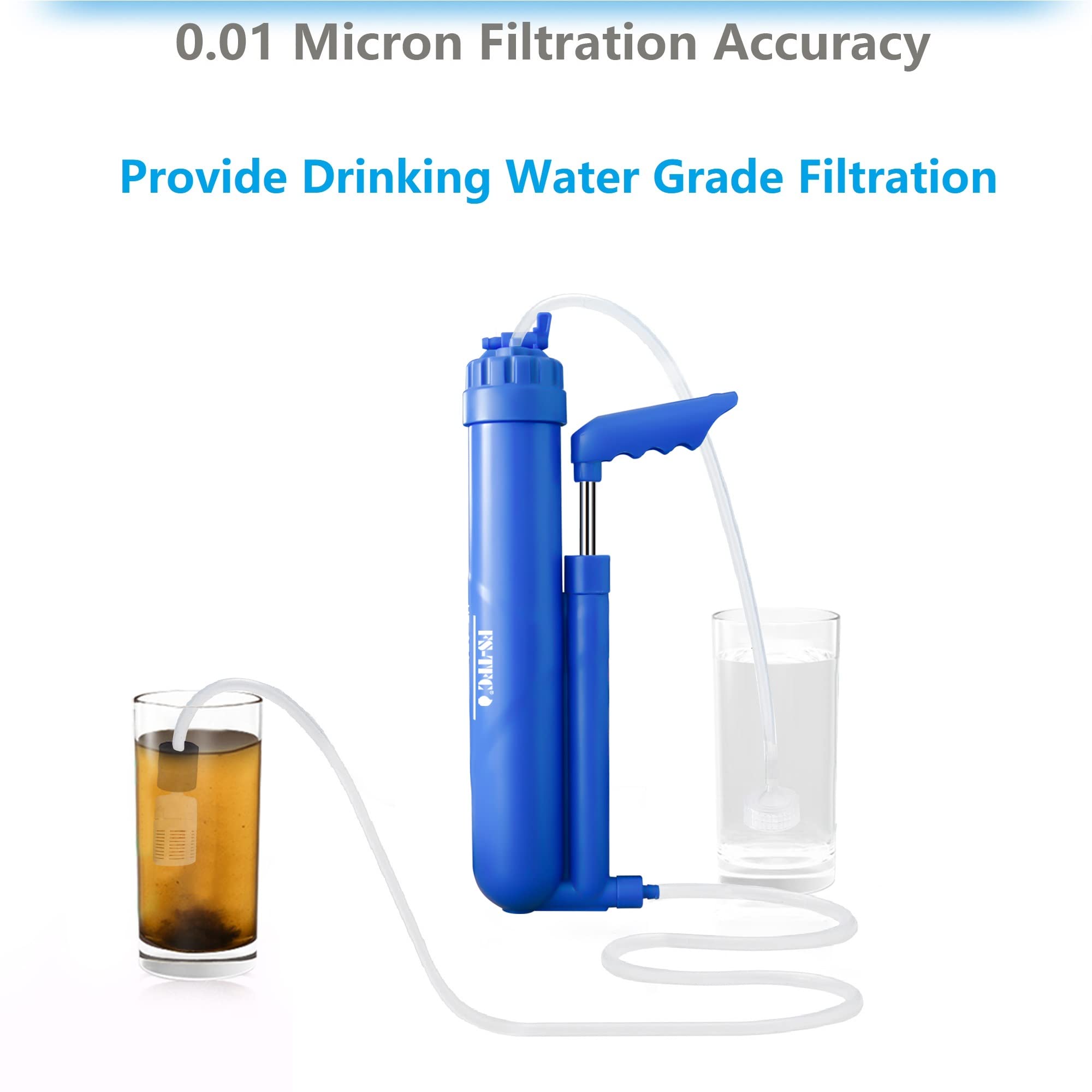 Tragbare Wasserfilterpumpe, 6 Stufen, Wasseraufbereiter, 0,01 Mikron, Überlebensausrüstung, 1,5 l/min, schneller Durchfluss für persönliche oder kleine Gruppenwanderungen, Camping,