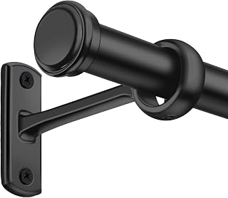 1 Inch Blackout Curtain Rods for Windows Patio, Adjustable Room Divider Curtain Rod Wall Mount & Ceiling Mount for Indoor & Outdoor, Black, 72" to 144"