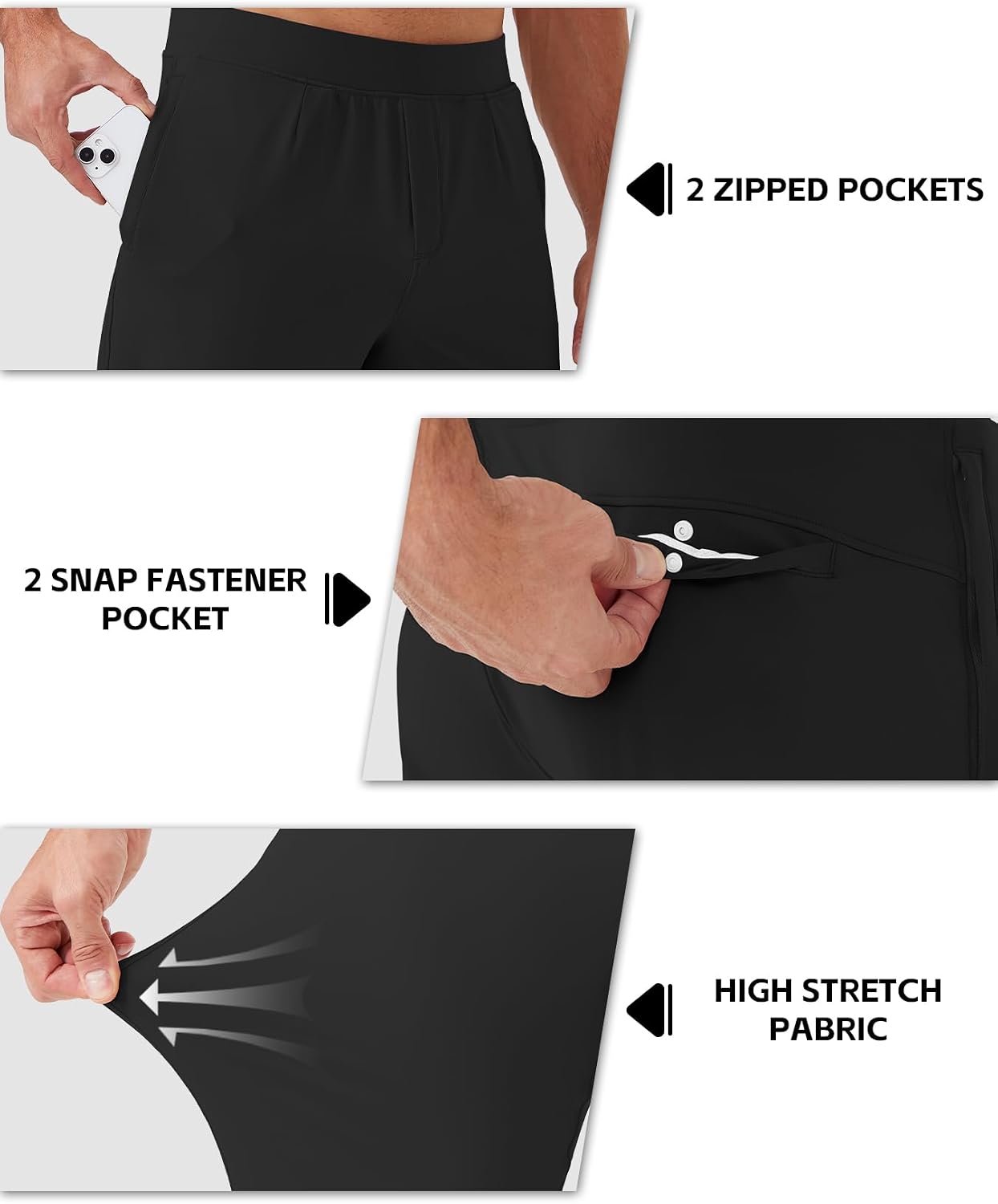 Men's Golf Joggers Pants Stretch Sweatpants with Zipper Pockets Slim Fit Track Pants Joggers for Men Work Running