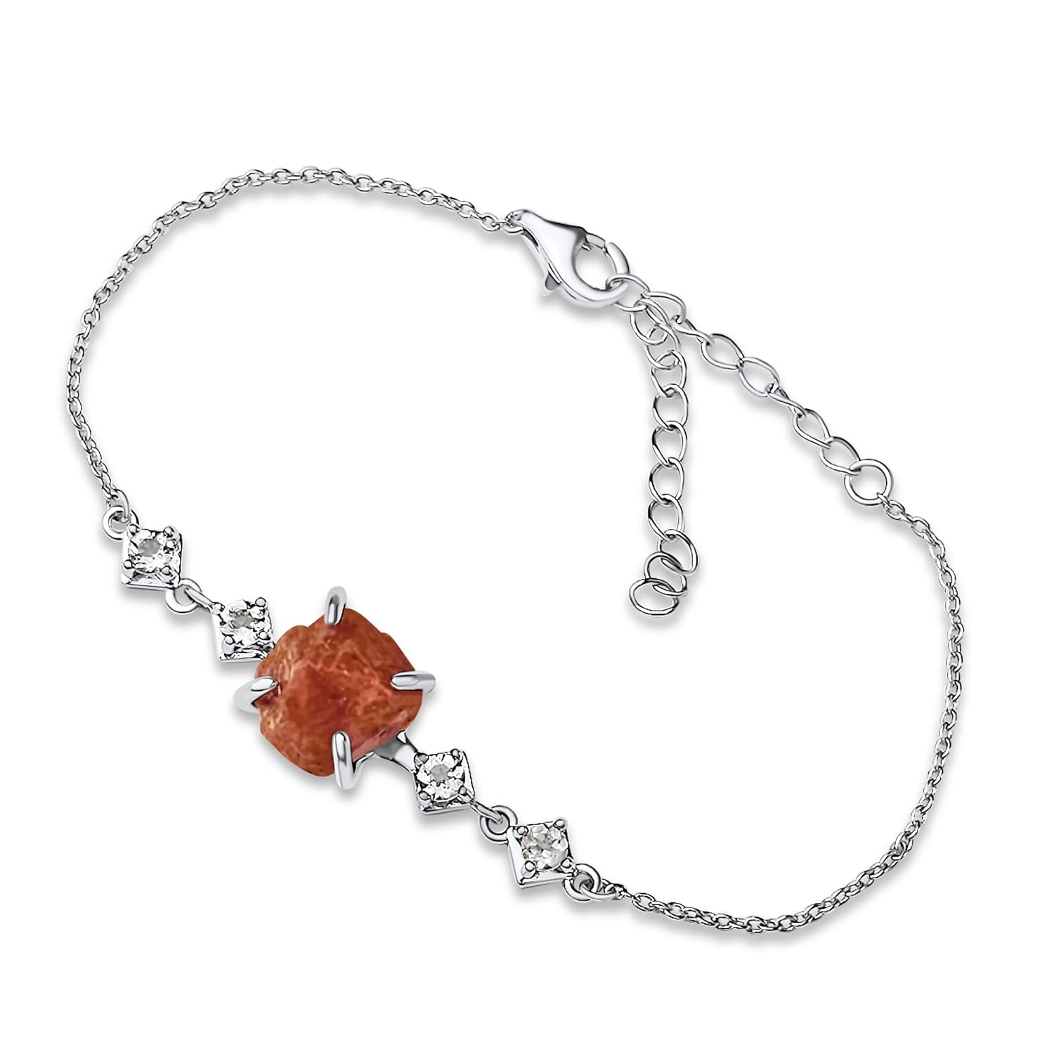 Raw ruby Chain Bracelet july Birthstone Gift for Her on Valentine Birthday Christmas Anniversary Mothers day Uniquelan Jewelry (ruby, white-gold)