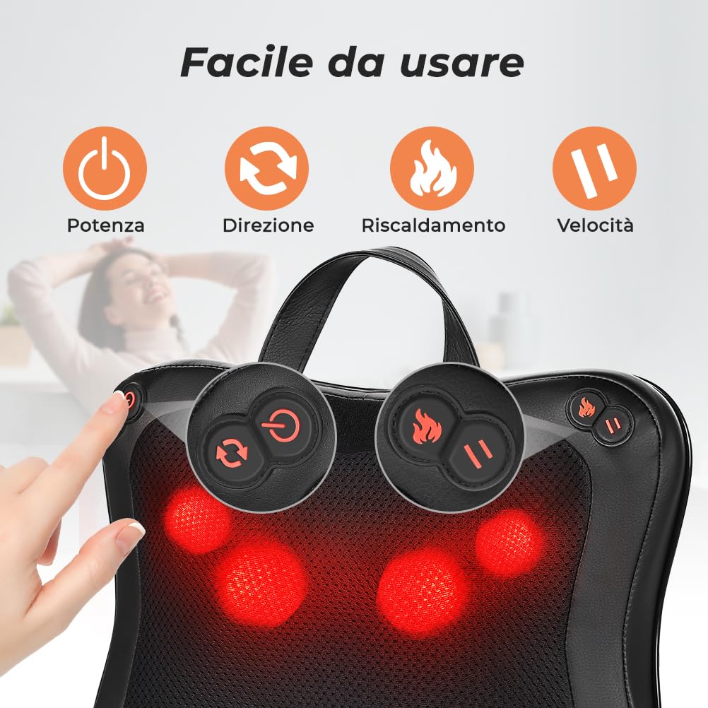 Elettrici Cuscino Massaggiante, 4D Shiatsu Massaggiatore con Funzione di Riscaldamento, Cuscini per Massaggi per 3 Velocita con Cambio di Direzione, Casa, Ufficio, Come, Regalo (38.5 * 31.5 * 21.5cm)