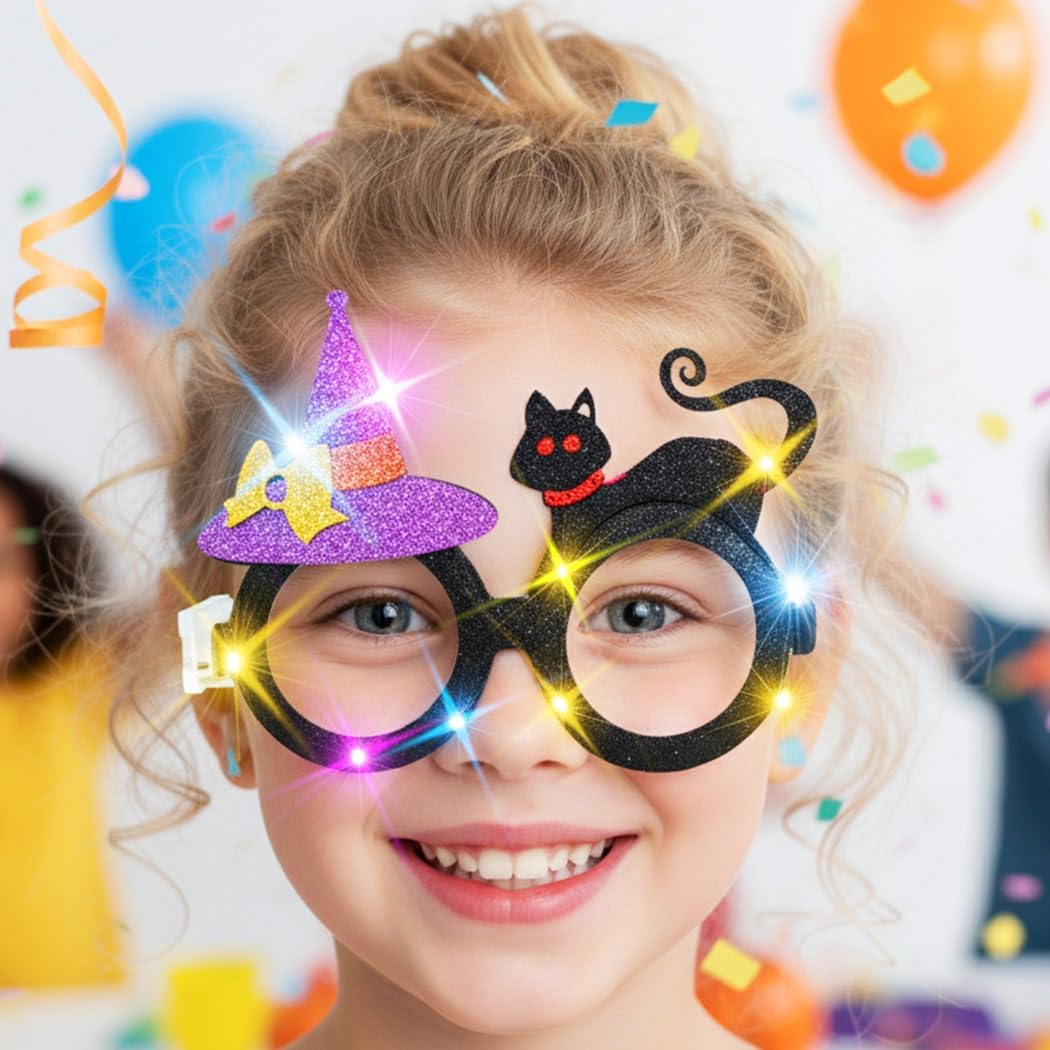 BODIY Light Up Halloween Glasses Glitter Party Glasses Decoration Halloween Eye Frames Hat Favors Eyeglasses