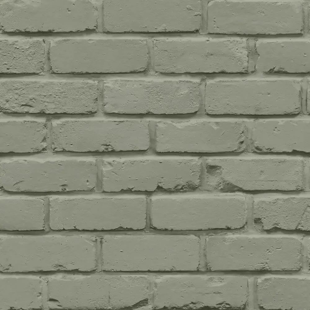 Painted Brick Sage Green Wallpaper - Realistic Effect Modern Contemporary - Stylish Trendy Feature Wall