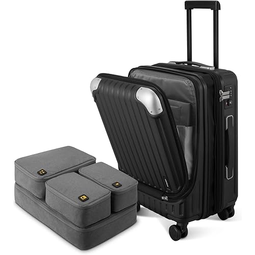 LEVEL8 Grace Carry On Luggage Airline Approved, 20 Inch Expandable Hardside Carry On Suitcase With Wheels, Abs+Pc Small Luggage with Tsa Lock, Black, 20-Inch