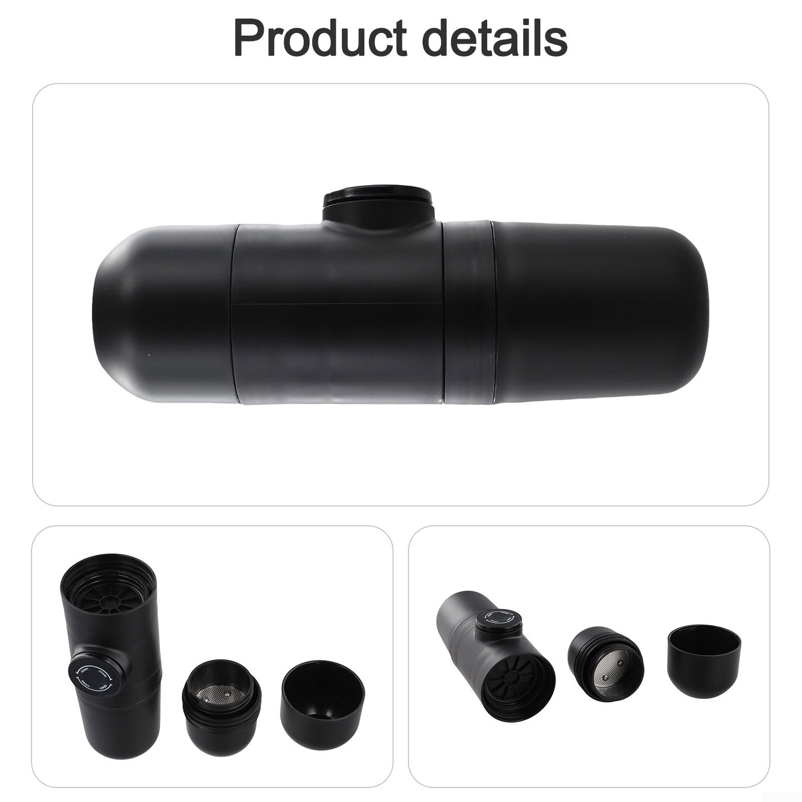 Cafetera portátil manual, para viajes y uso al aire libre, cafetera espresso compacta con mango plegable, color negro
