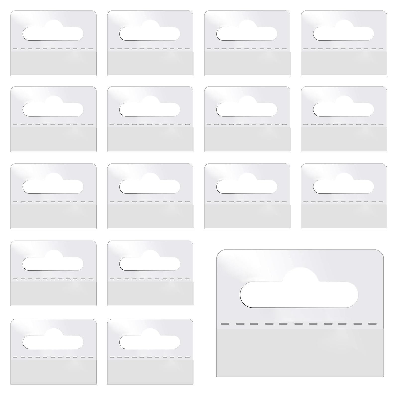 ReaJoys Self Adhesive Hanging Tabs Clear, 100pcs Plastic Sticky Hang Tabs Round Slot Hole Hanging Tab Sticky Tags for Sale Items 1.77''x1.37''
