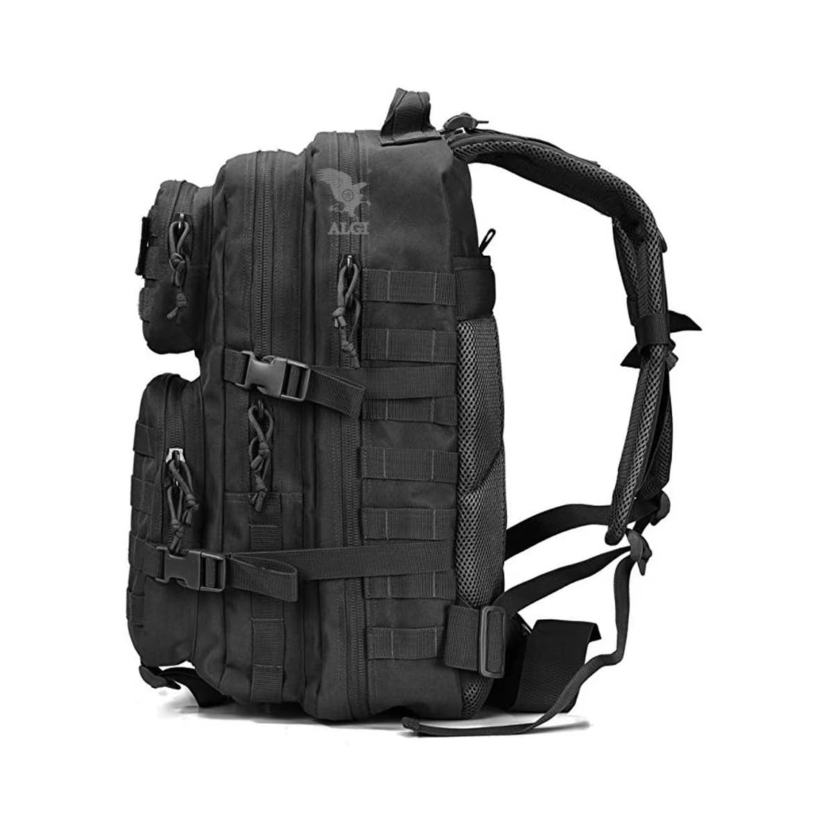 ALGI Zaino Militare Tattico Medium con sistema MOLLE 50 Litri con patch Bandiera Italia 3D (NERO)