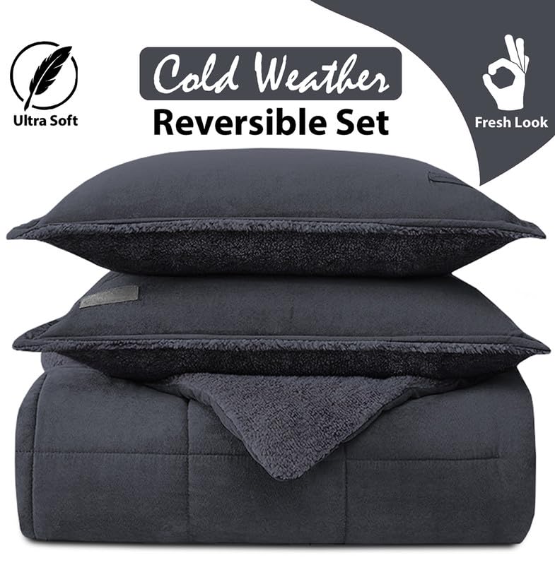 Image of BSB HOME Winter Bedding Set - Cozy, Warm, and Plush for Ultimate Comfort 500 GSM Hevay Winter Blanket with Woollen King Size Pillow Covers, Color- Grey