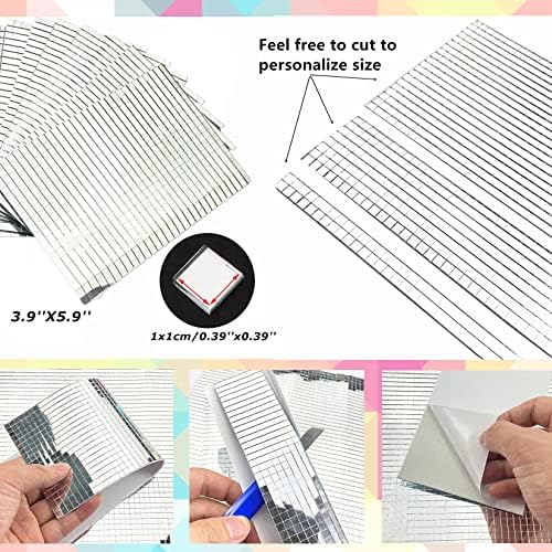 WDragon Real Glass Silver Mirrors Mosaic Tiles Sticker for Craft Square Glass Tiles Self Adhesive Glass Sheet 900pcs,10mm by 10mm
