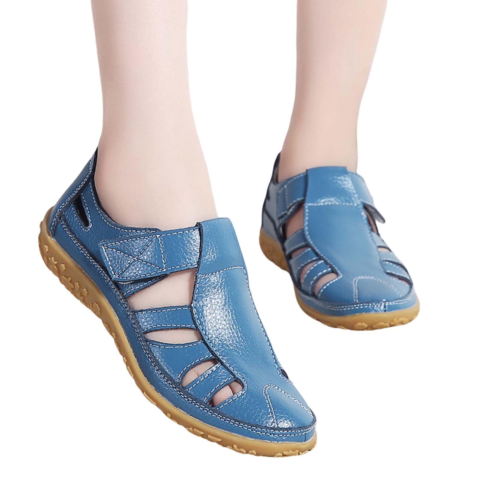 Women's Summer Casual Sandals Comfortable Flat Open Toe Beach Footwear Lightweight Breathable Slip On Walking (Blue, 7.5)