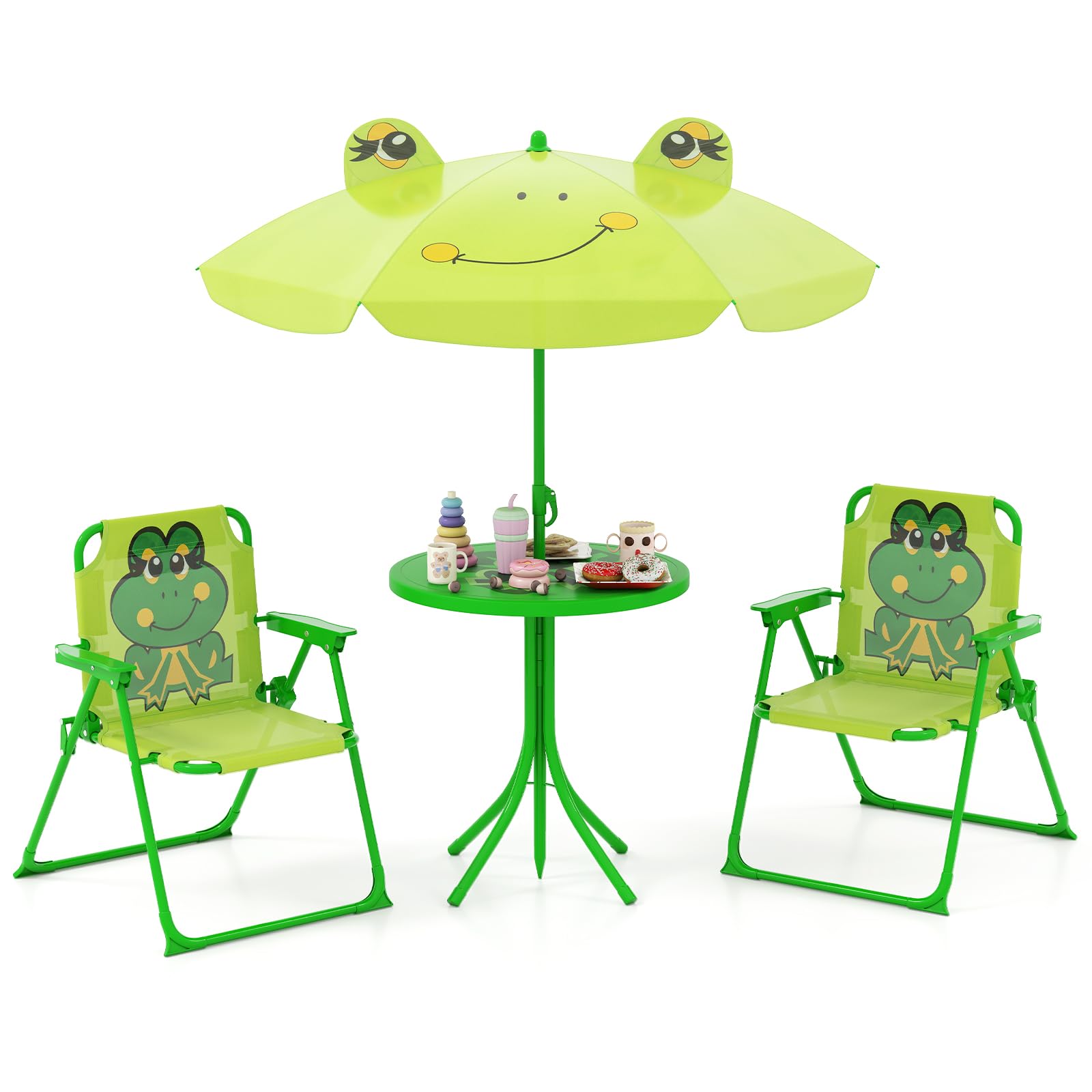 Set Salon Jardin Enfant 4 Pièces - Table Pique-Nique Avec 2 Chaises Pliantes & Parasol Réglable | Idéal 3-6 Ans