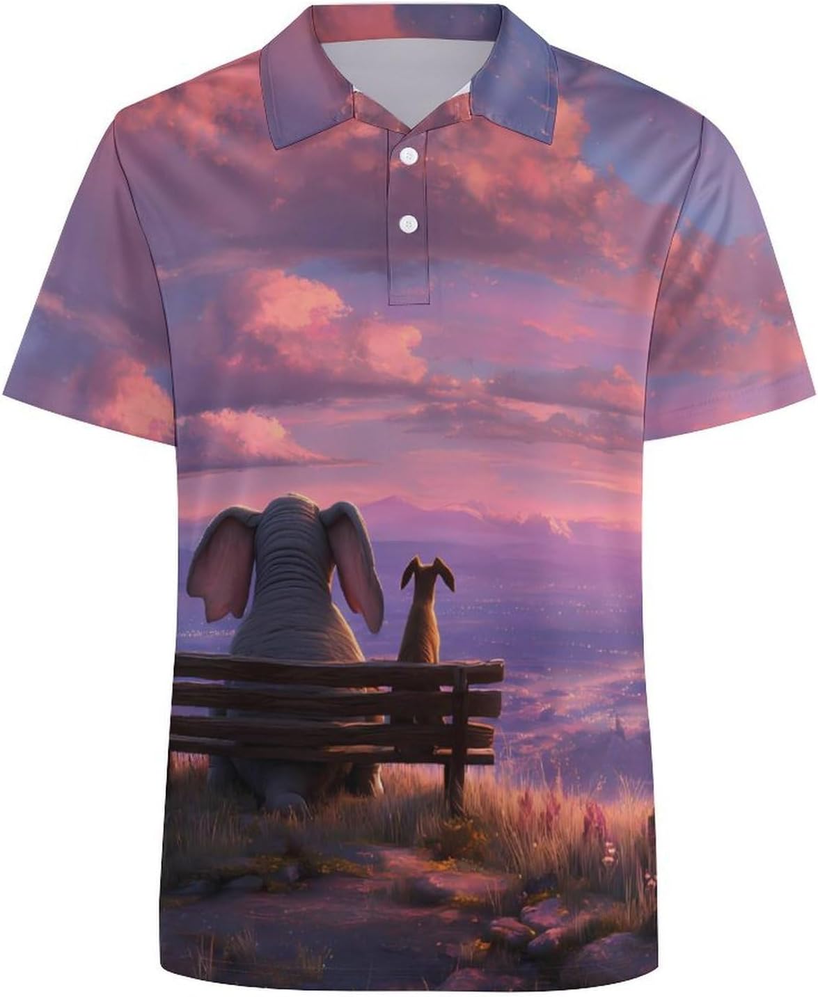 Elephant Dog Sunset Golf Polo Shirts for Men Casual T Shirts 5X-Large