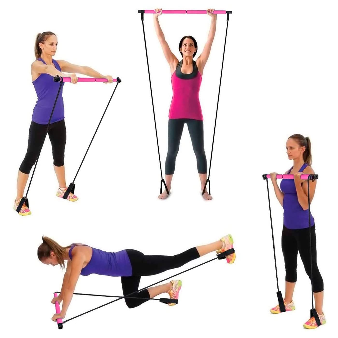 Acan Tradineur - Barra de Pilates con Bandas de Resistencia, Barra Fitness portátil con enganches para los pies, Ejercicio en casa, Yoga, estiramientos, Abdominales, Perder Peso (Color Aleatorio)