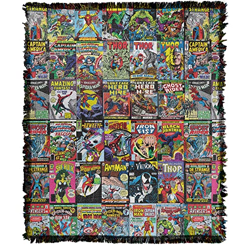 Logovision Marvel Comic Blanket, 50"X60" Misc. Comic Collage Woven Tapestry Cotton Blend Fringed Throw #TOP13